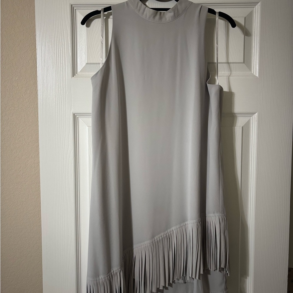 Naked Zebra Gray High Low Dress with Fringe